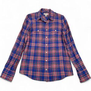 J. Crew Blue Red Plaid Flannel Button shirt Top Women's Size 2